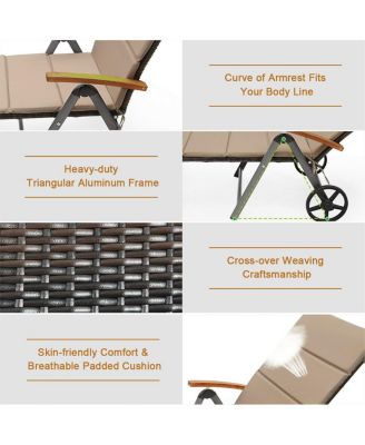 Foldable Outdoor Chaise Lounge Chair Wicker Recliner Chair with Aluminum Frame