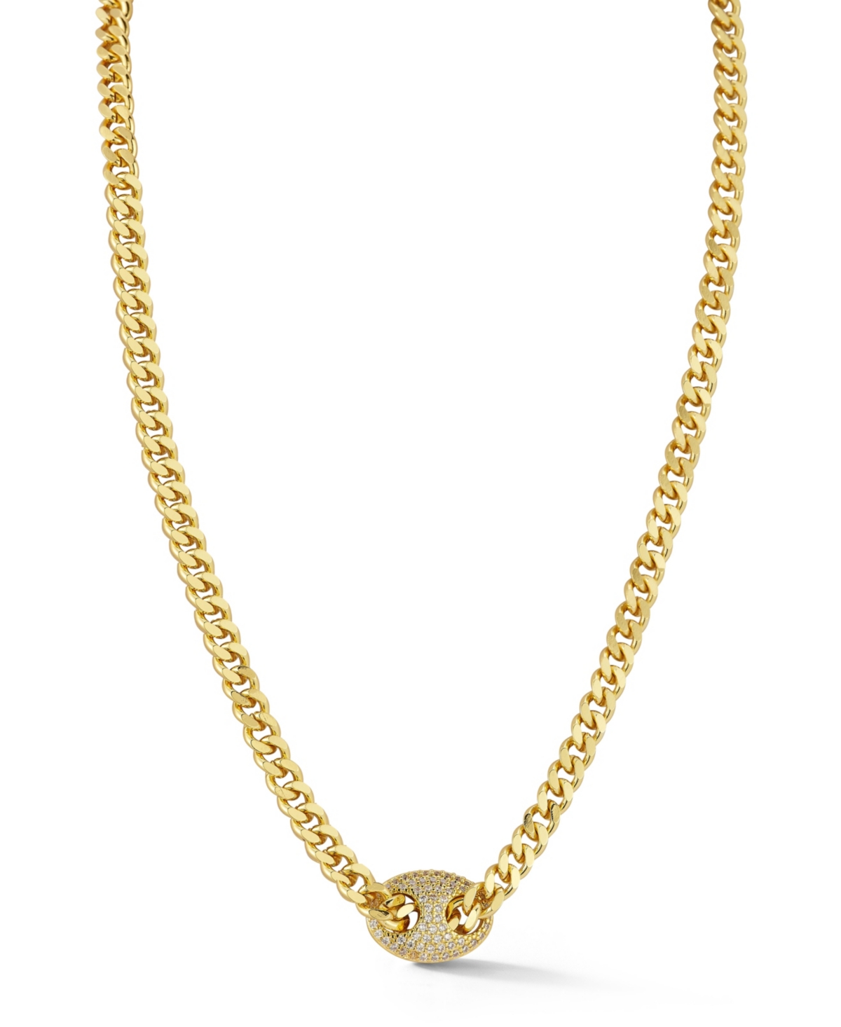Gold Plated Pave Mariner Curb Chain Necklace - Silver