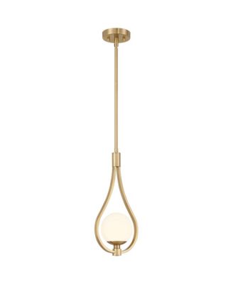 Kosta 8" Mid Century Modern Pendant Ceiling Light Fixture Dining Room Over Table Kitchen Island Foyer Hanging Teardrop LED Dimmable Warm Gold Finish White Glass Hallway Mini