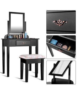 Vanity Dressing Table Stool Set with Large Makeup Mirror