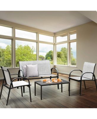 4 Pieces Patio Furniture Set with Glass Top Coffee Table