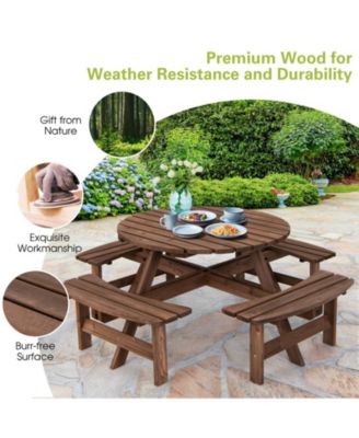 Patio 8 Seat Wood Picnic Dining Seat Bench Set