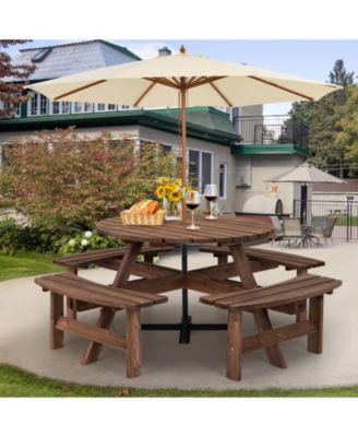 Patio 8 Seat Wood Picnic Dining Seat Bench Set