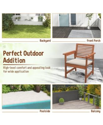 Set of 2 Patio Solid Wood Dining Chairs with Cushions and Slatted Seat