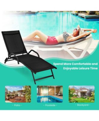 2 Pieces Outdoor Chaise Lounge with 5-Position Adjustable Backrest