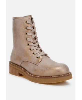 Womens Clover Faux Leather Lace Up Boots