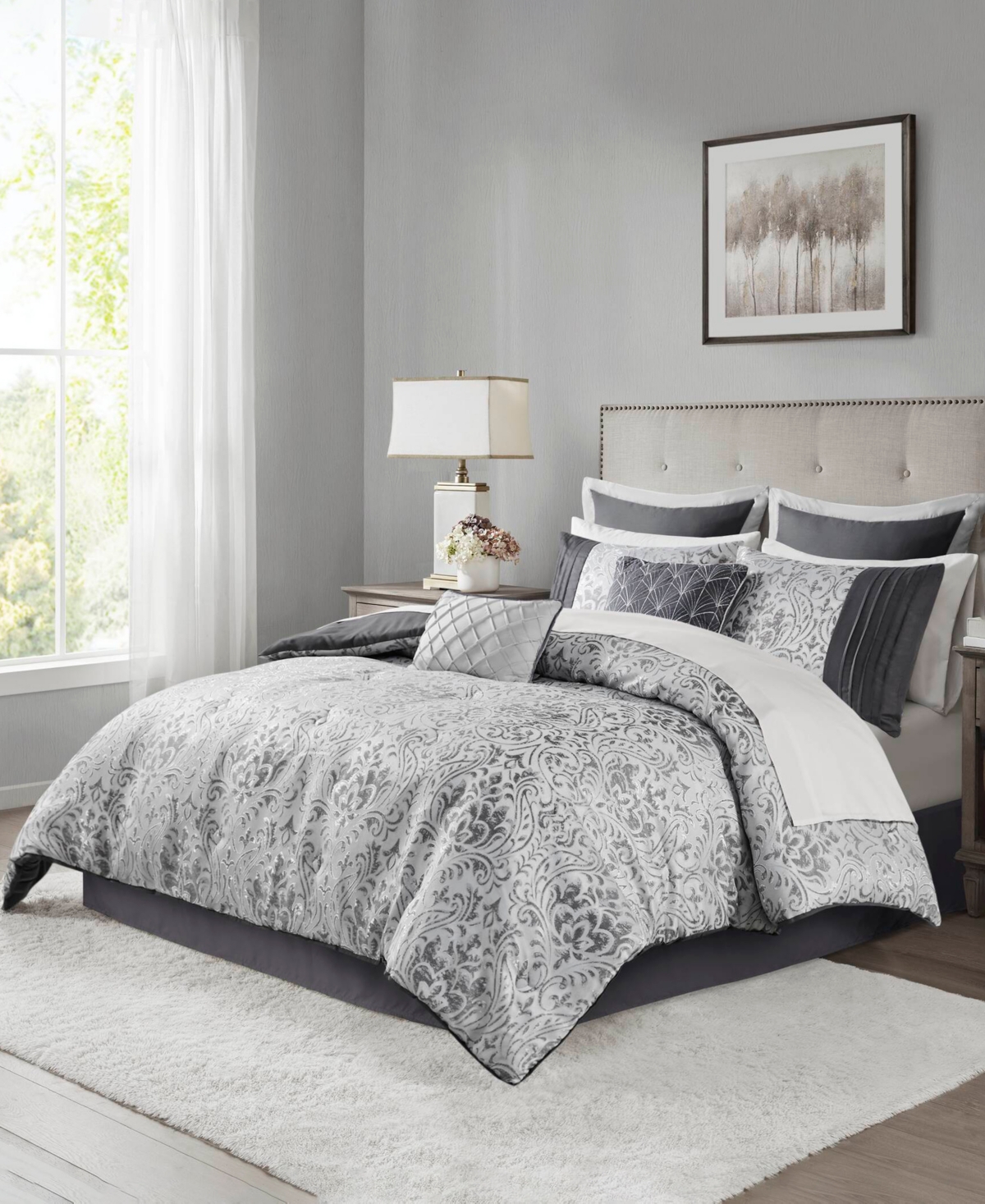 Madison Park Emilia Jacquard 12-pc. Comforter Set, California King In Silver