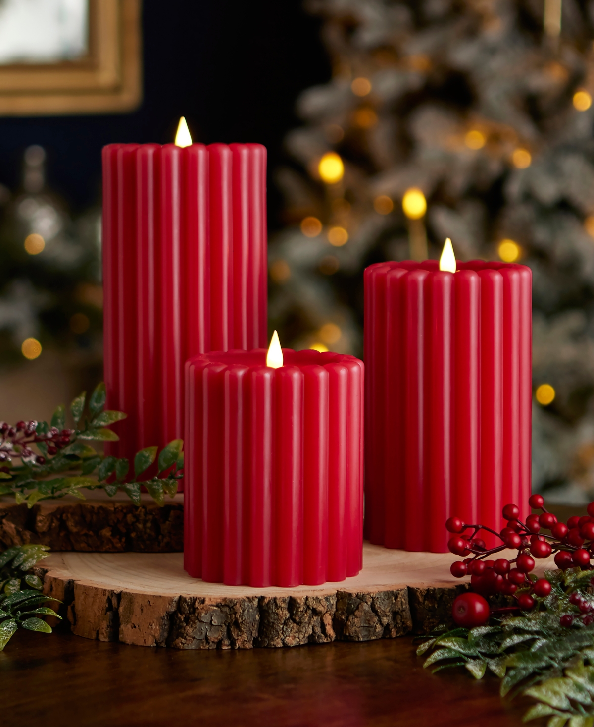Seasonal Wide Ribbed Motion Flameless Candles, 4x6 In Red
