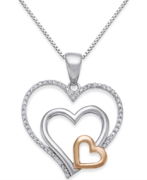 image of Diamond Nested Heart Pendant Necklace (1/10 ct. t.w.) in Sterling Silver and 14k Gold