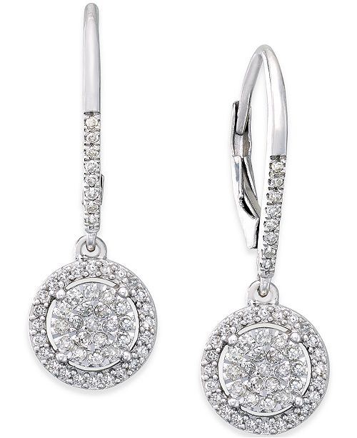 Macy&#39;s Diamond Cluster Drop Earrings (1/3 ct. t.w.) in Sterling Silver & Reviews - Earrings ...