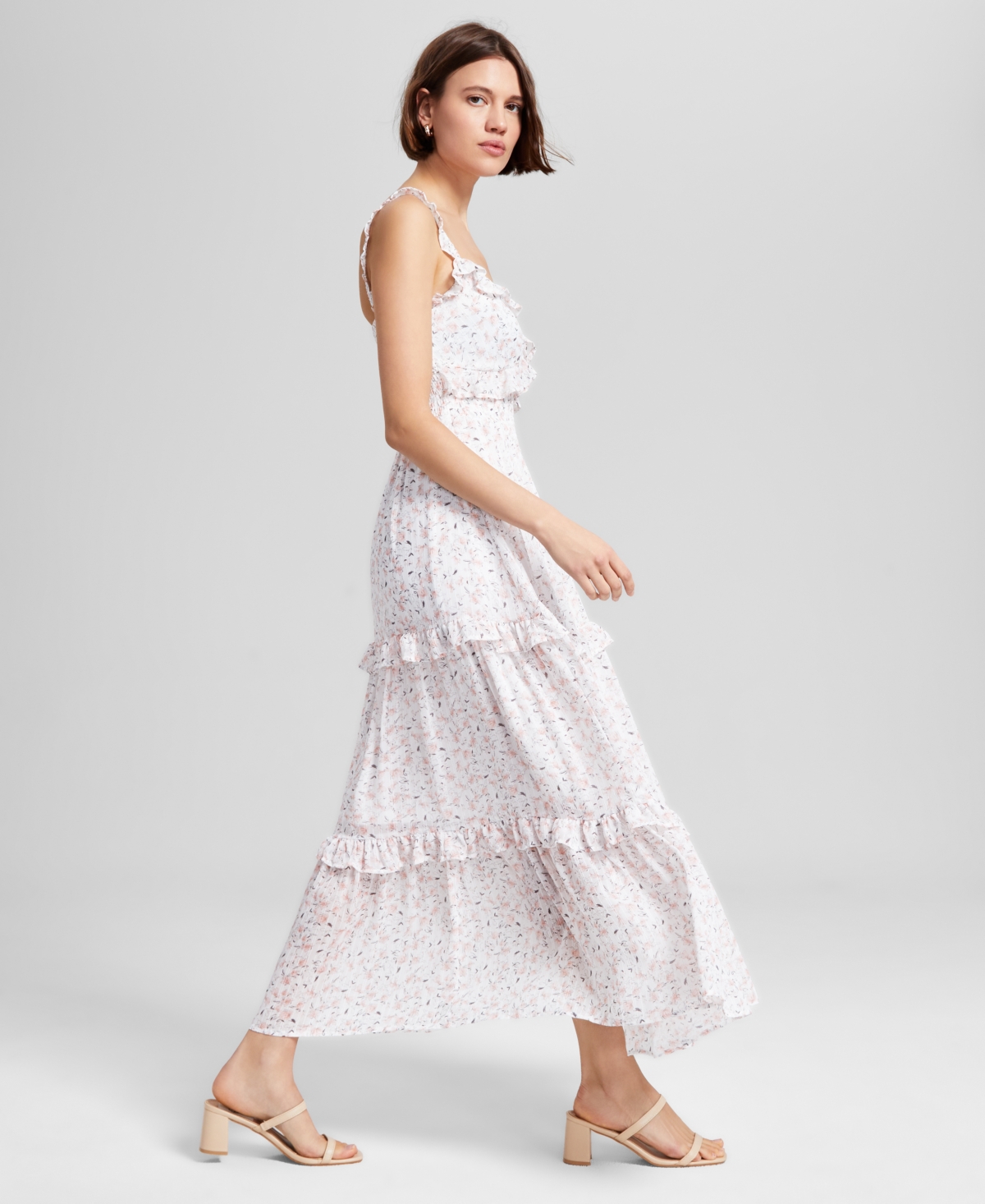 And Now This Women's Floral-print Ruffled Tiered Smocked-waist Maxi Dress, Exclusively At Macy's In Sea Lily Pink
