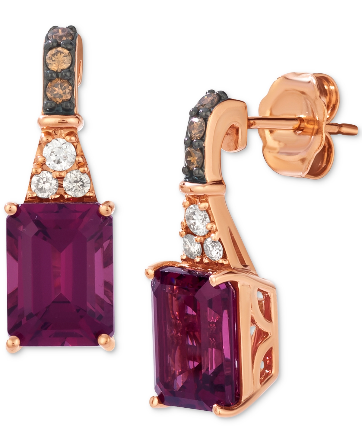 Rhodolite (3-3/4 ct. t.w.) & Diamond (1/6 ct. t.w.) Drop Earrings in 14k Rose Gold - Rose Gold