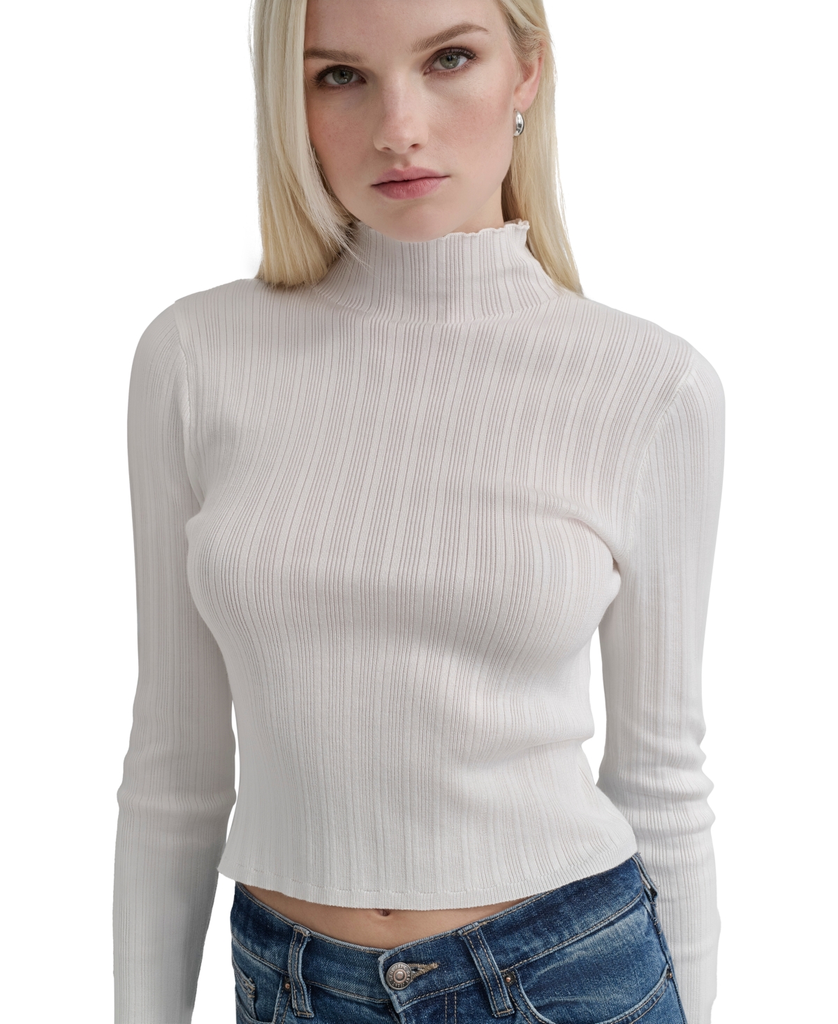 DKNY JEANS PETITE RIBBED MOCK-NECK SWEATER 