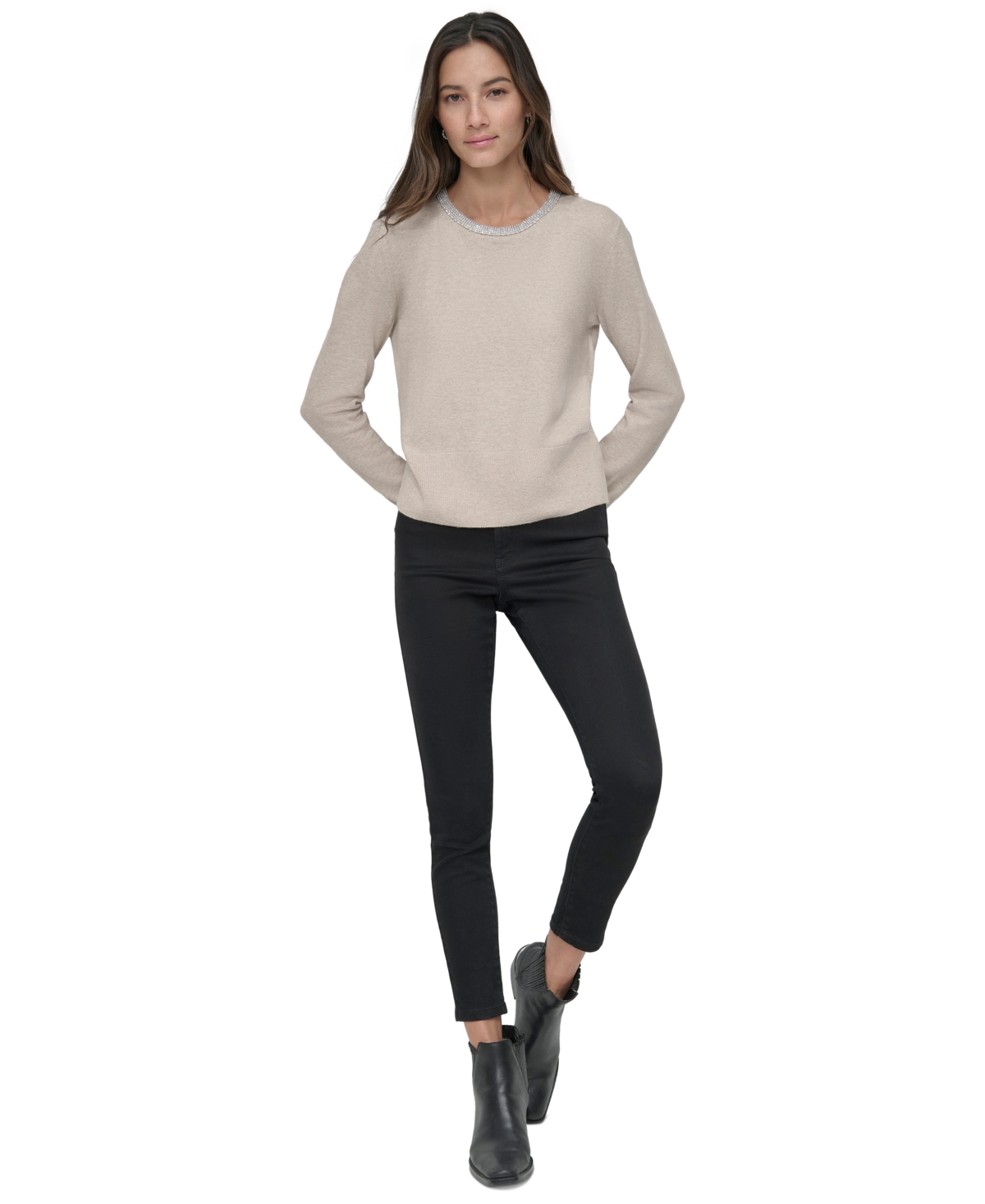 Dkny Jeans Petite Embellished Trim Knit Top
