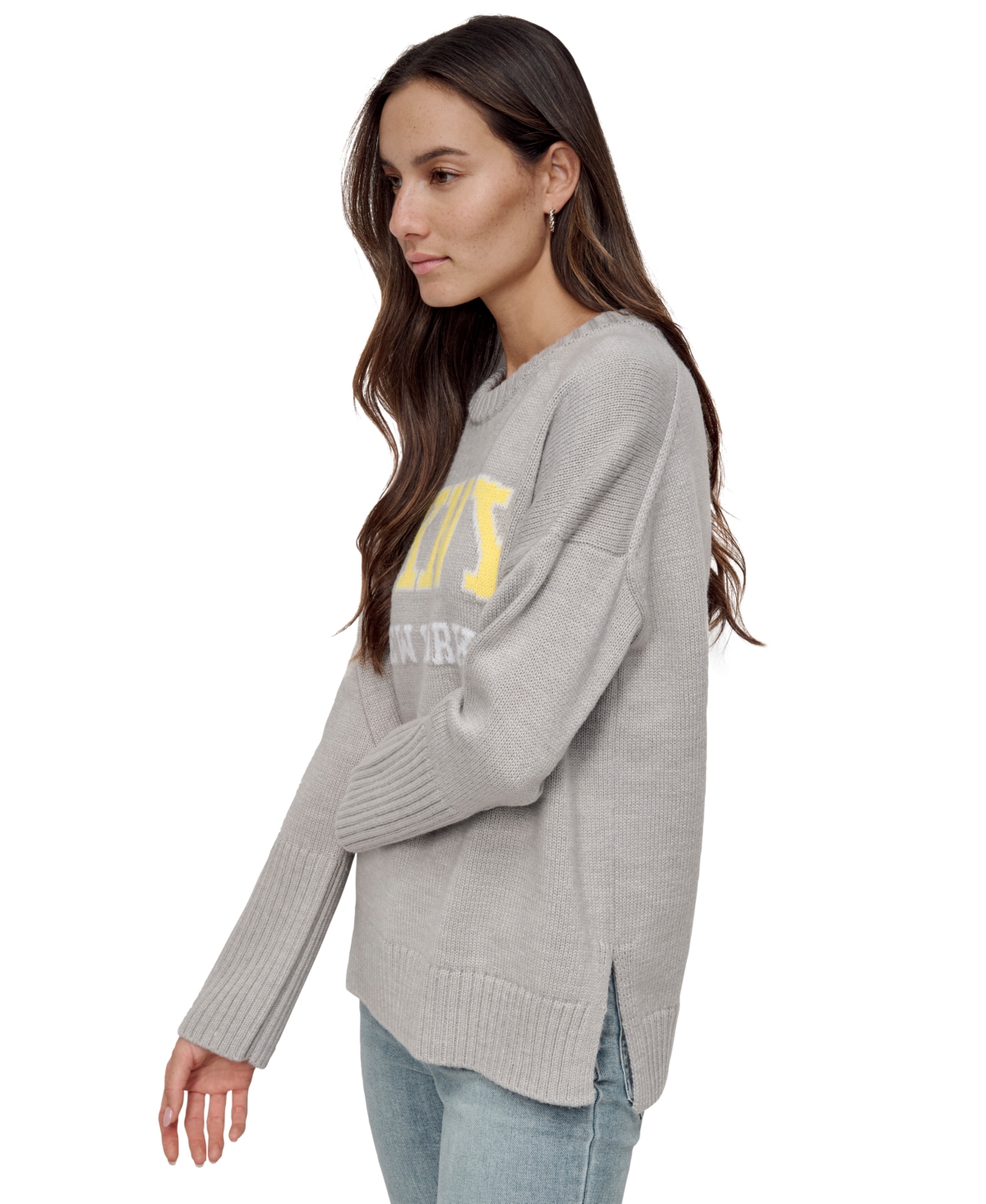 DKNY JEANS PETITE VARSITY LOGO CREWNECK SWEATER 