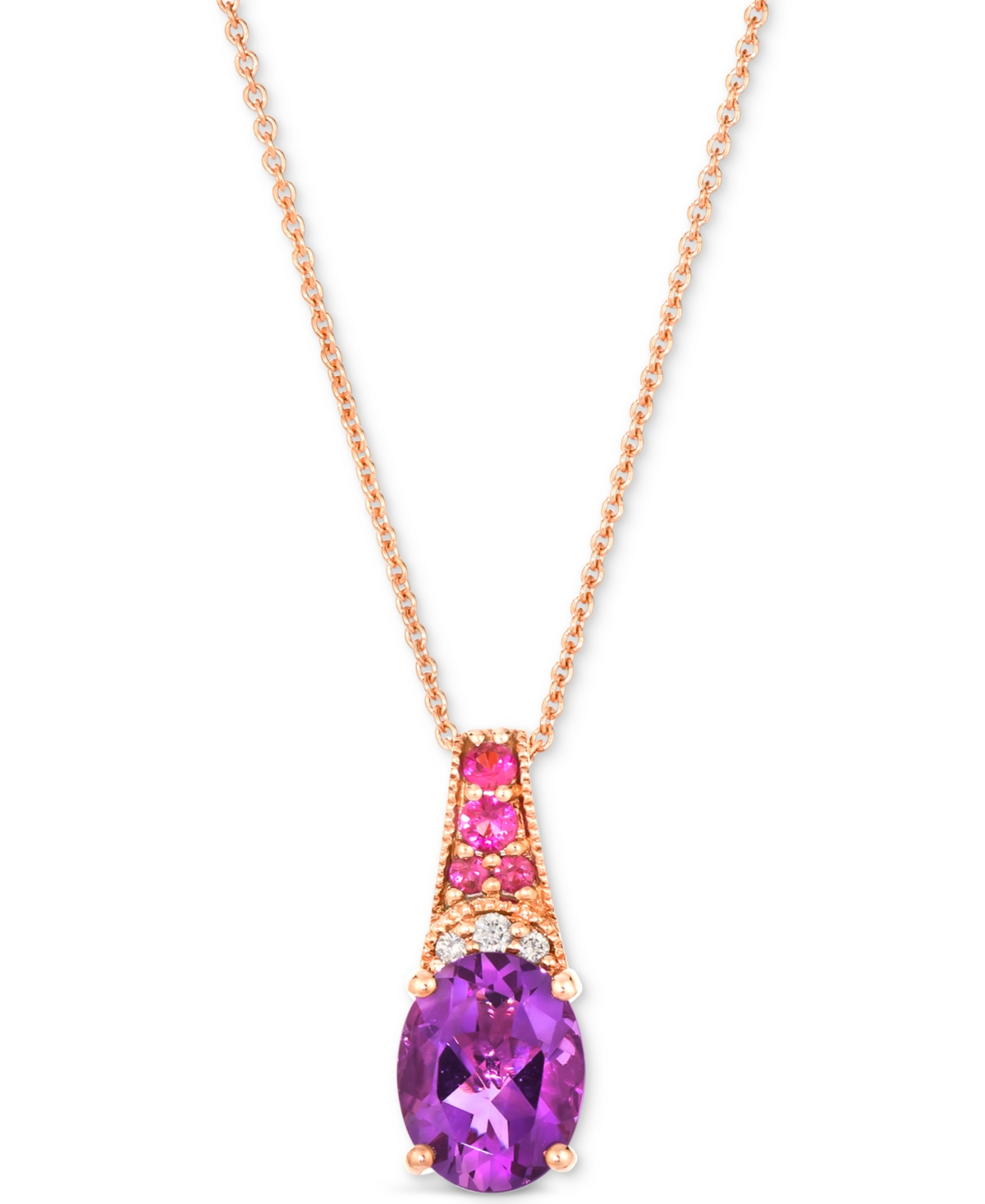 Amethyst (1-1/3 ct. t.w.), Pink Sapphire (1/10 ct. t.w.) & Nude Diamond Accent 20" Adjustable Pendant Necklace in 14k Rose Gold - Rose Gold