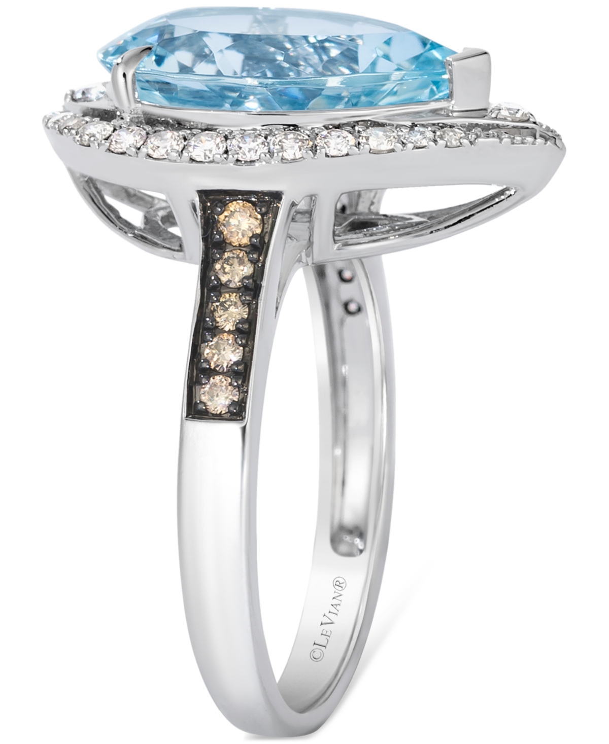 Le Vian Sea Blue Aquamarine (4-1/4 Ct. T.w.) & Diamond (3/8 Ct. T.w.) Pear-shape Statement Ring In 14k White In Blue