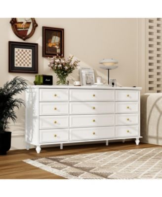  White Wooden 63 in. W 12-Drawer Chest of Drawers Modern European Style Storage Dresser