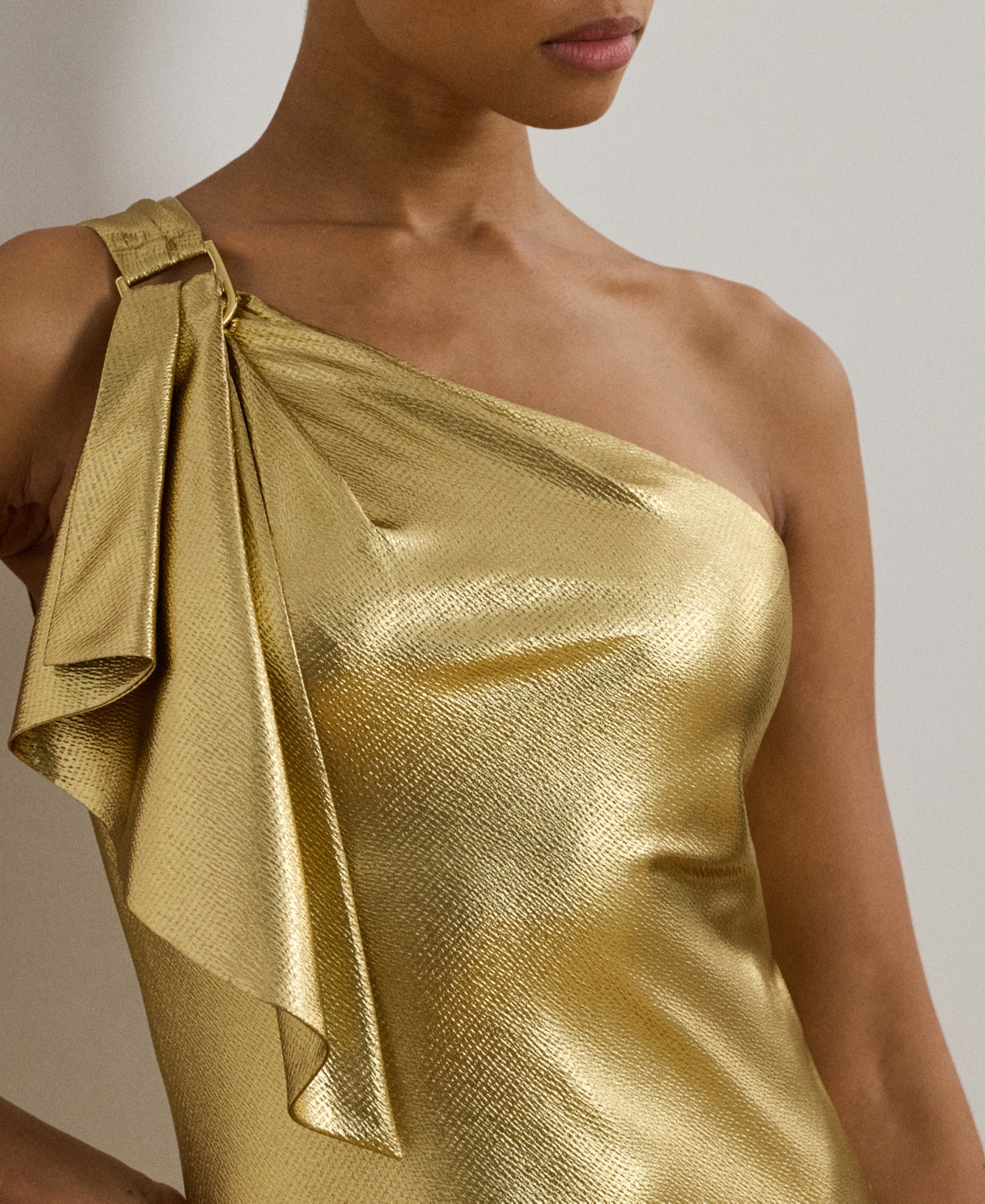 Ralph Lauren Metallic Charmeuse One-shoulder Gown In Gold