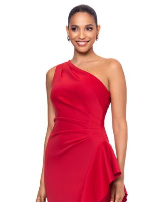 Women's Ruffled One-Shoulder Scuba Gown