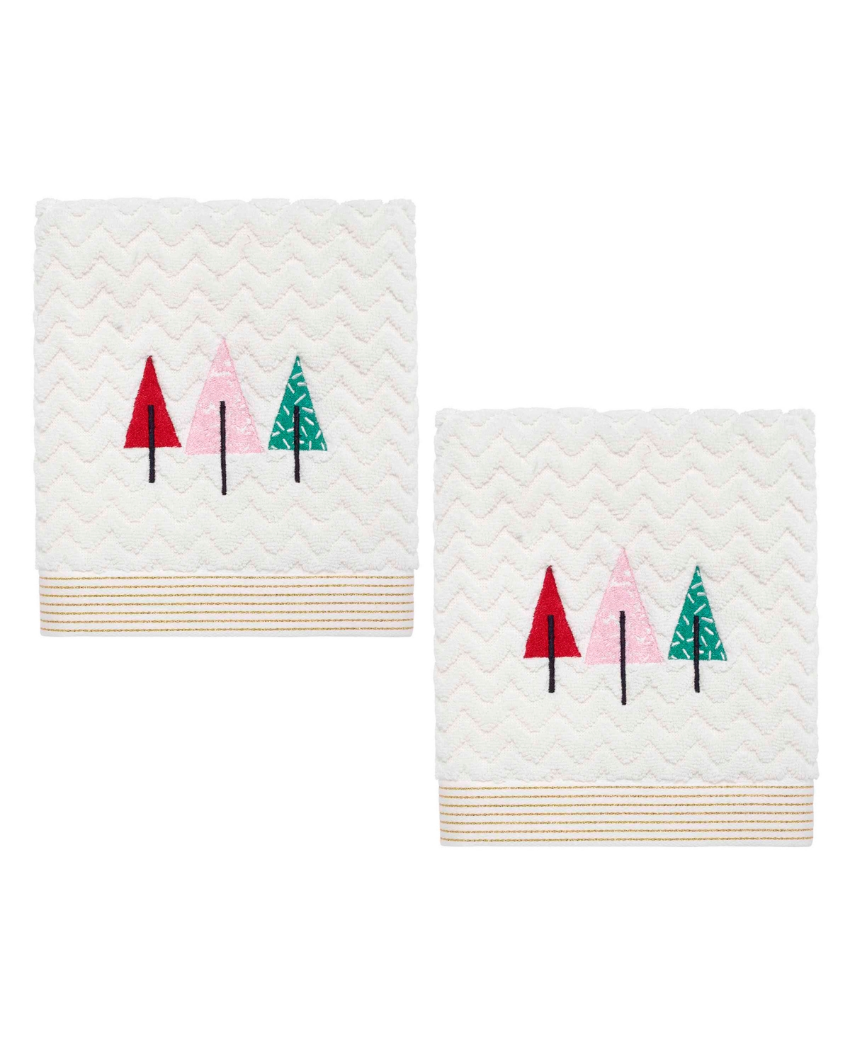 Nicole Miller Chic Tree 2-pack Cotton Hand Towel Set, 28" X 16" In White