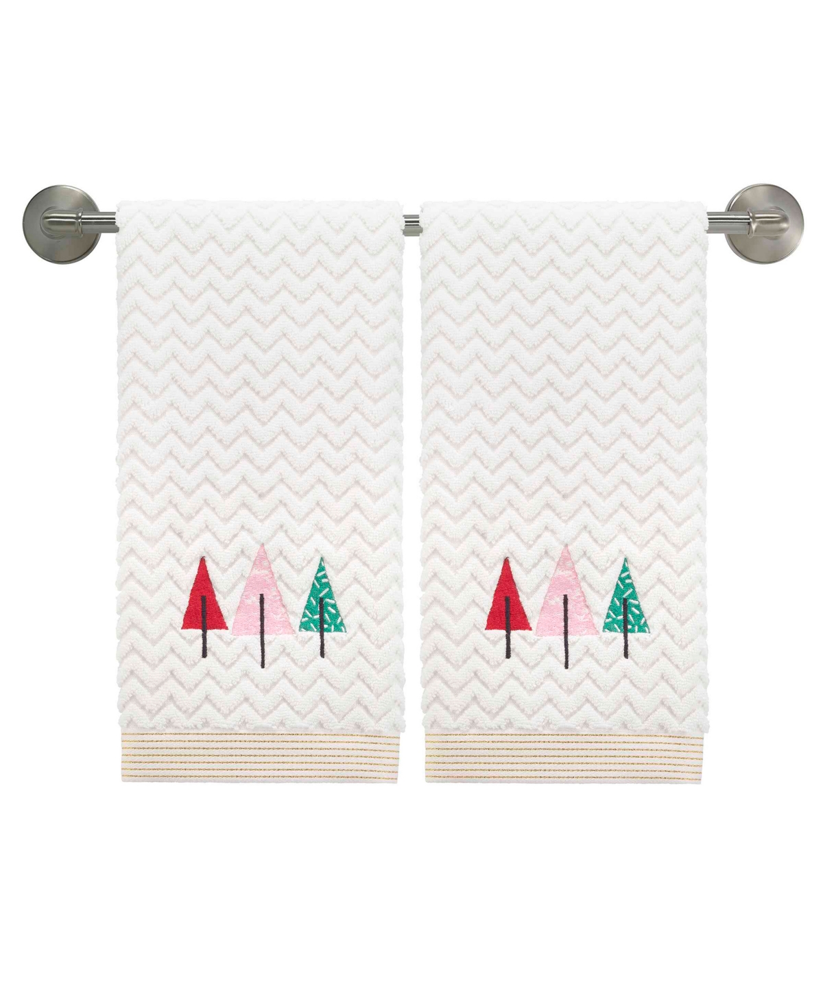 Nicole Miller Chic Tree 2-pack Cotton Hand Towel Set, 28" X 16" In White