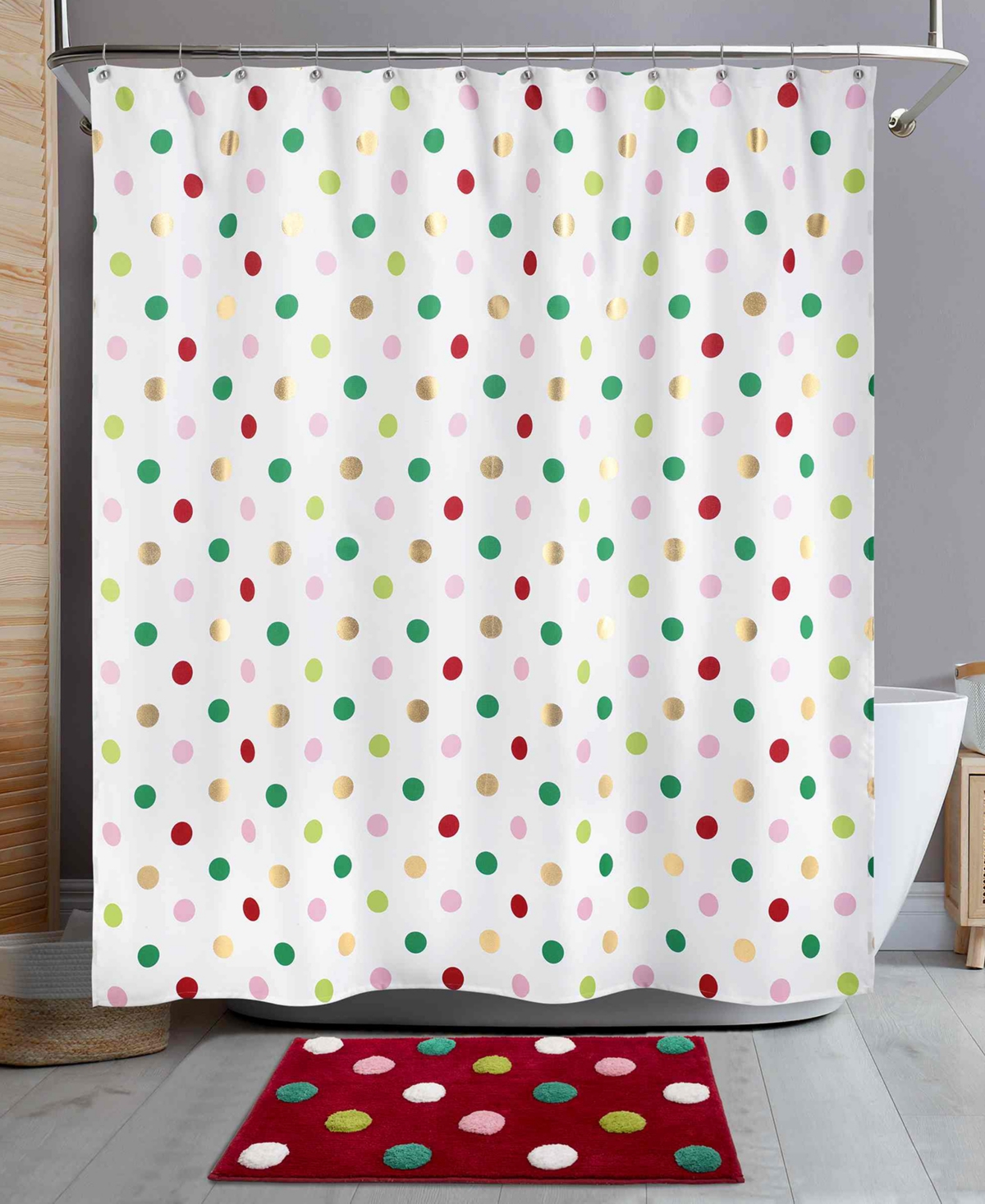 Nicole Miller Merry Dot Shower Curtain 72" X 72" In White