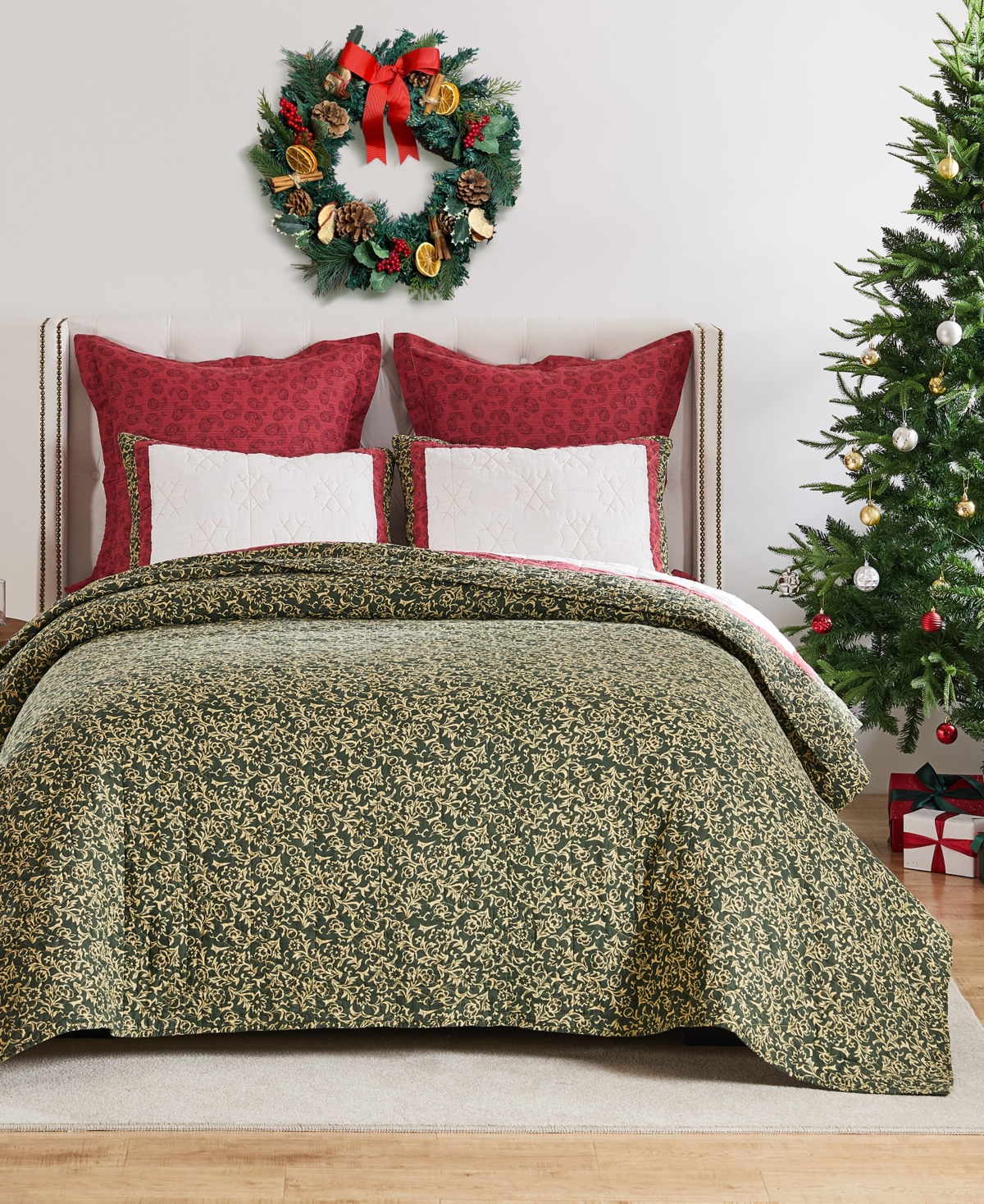 Greenland Home Fashions Christmas Tree Holiday 3-pc. Quilt Set, King In Holiday