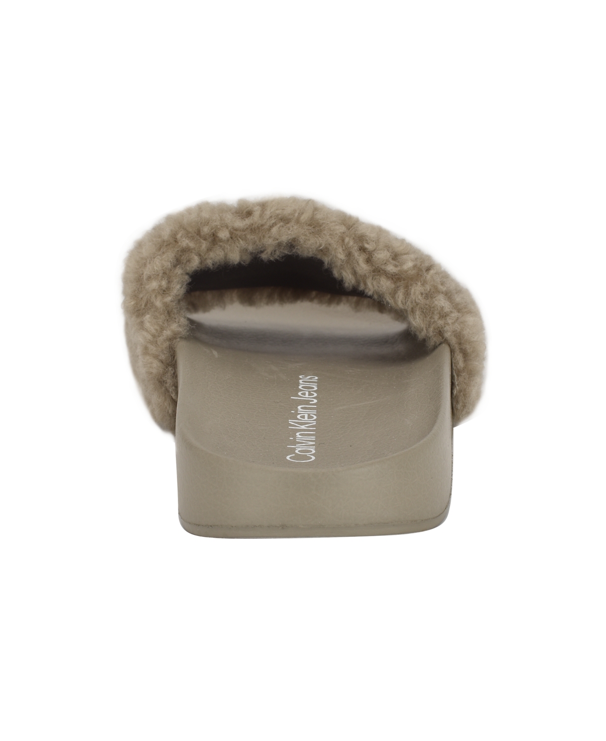 Calvin Klein Women's Amaya Fuzzy Slide Sandals In Light Grey Shearling Logo