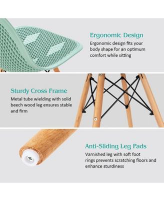 4 Pieces Modern Plastic Hollow Chair Set with Wood Leg