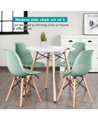 4 Pieces Modern Plastic Hollow Chair Set with Wood Leg