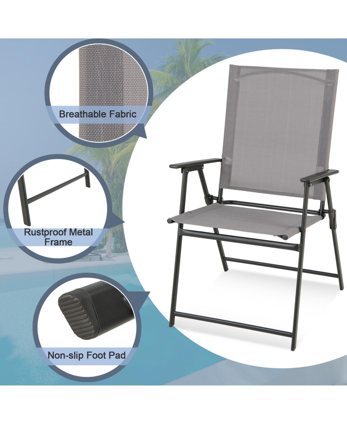 Sugift 2 Pieces Patio Folding Chairs with Armrests for Deck Garden Yard