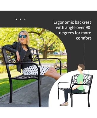 50 Inch Patio Park Steel Frame Cast Iron Backrest Bench Porch Chair