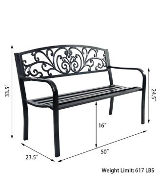 50 Inch Patio Park Steel Frame Cast Iron Backrest Bench Porch Chair