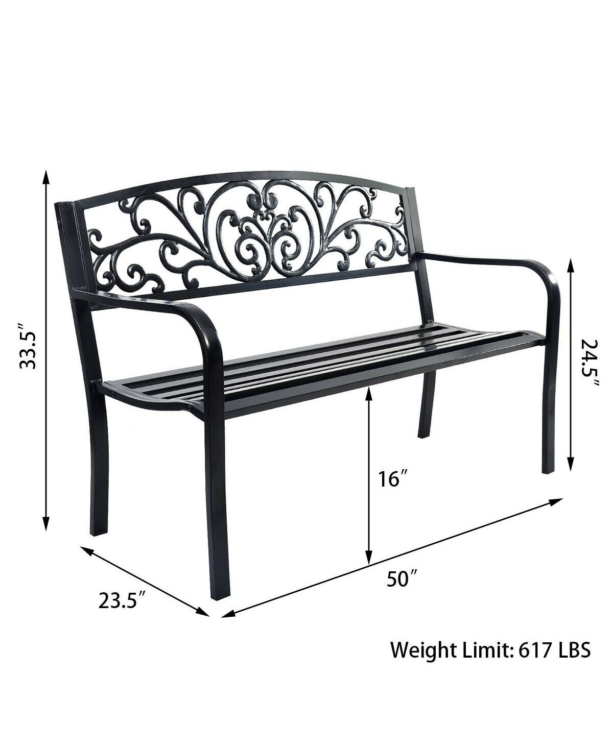 Sugift Patio Park Steel Frame Cast Iron Backrest Bench Porch Chair