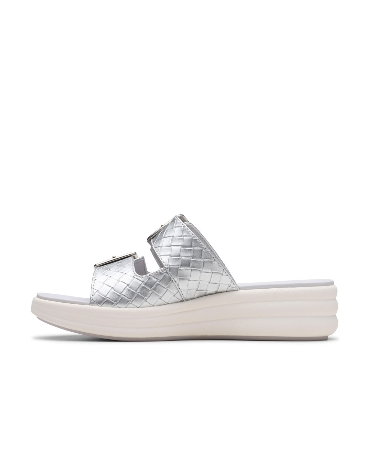 Женские сандалии Clarks Drift Buckle Slip-On Slide Wedge, цвет: Серебряный металлик — фото 3