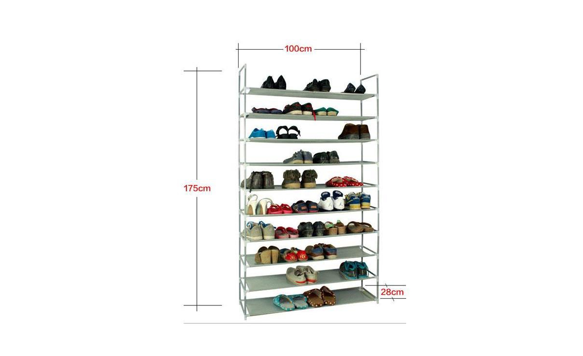 Slickblue Ultra-Large Capacity 10-Layer Non-Woven Fabric & Steel Shoe Rack - Grey