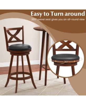 2 Pieces Classic Counter Height Swivel Bar Stool Set with X-shaped Open Back