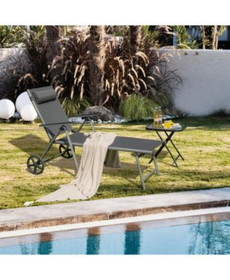Adjustable Patio Folding Chaise Lounge Chair with Wheels