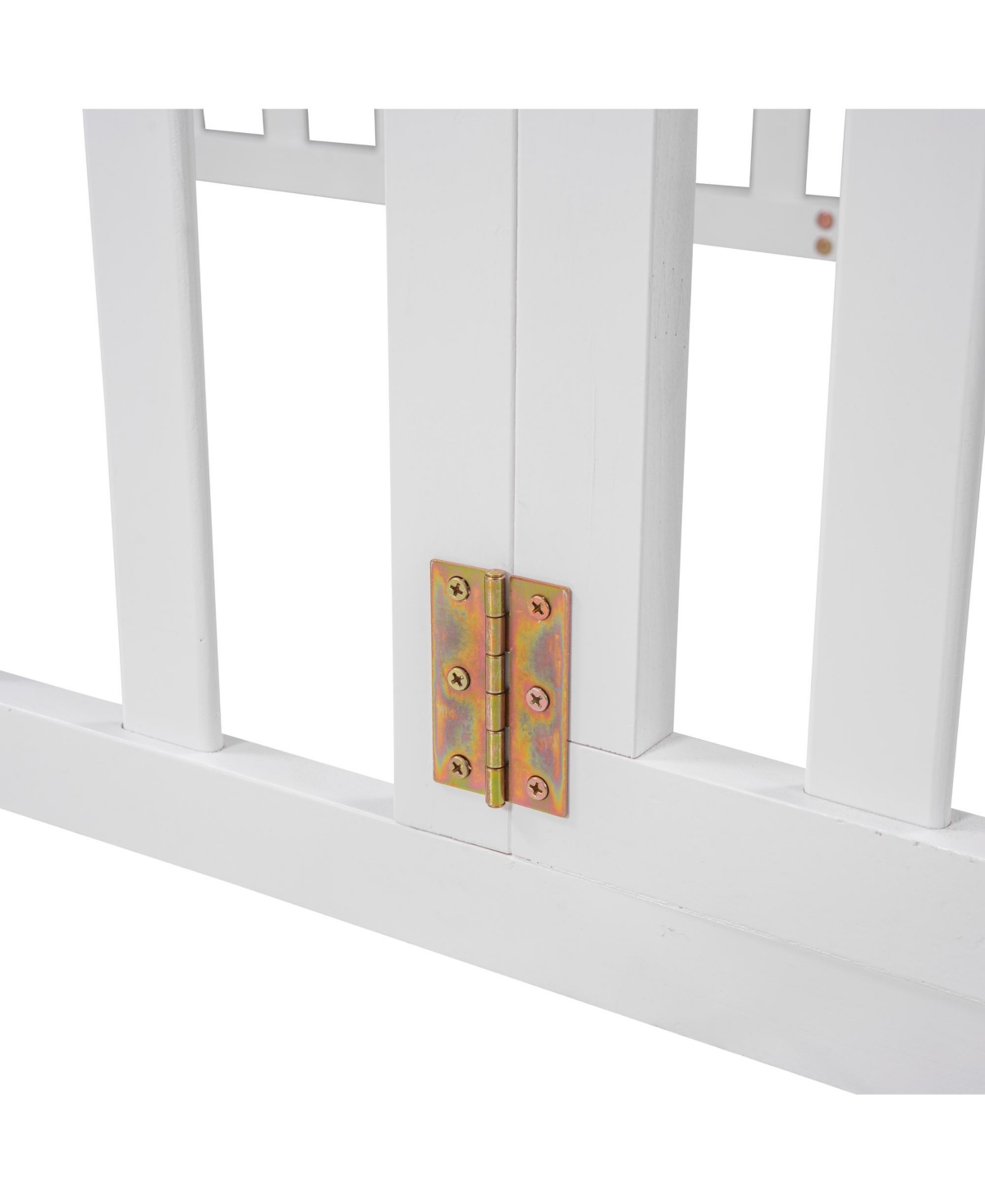 Twin Size Wood Floor Bed Frame with Fence and Door for Kids