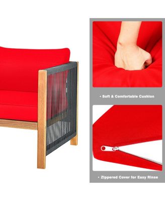 4 Pieces Acacia Wood Sofa Set with Cushions for Outdoor Patio