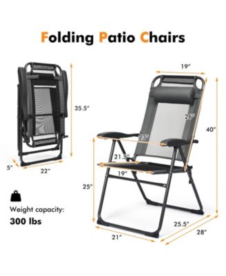 2 Pieces Patio Adjustable Folding Recliner Chairs with 7 Level Adjustable Backrest