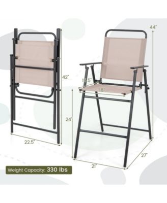 Patio Folding Bar Stool Set of 2 with Metal Frame and Footrest