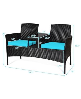 Wicker Patio Conversation Furniture Set with Removable Cushions and Table