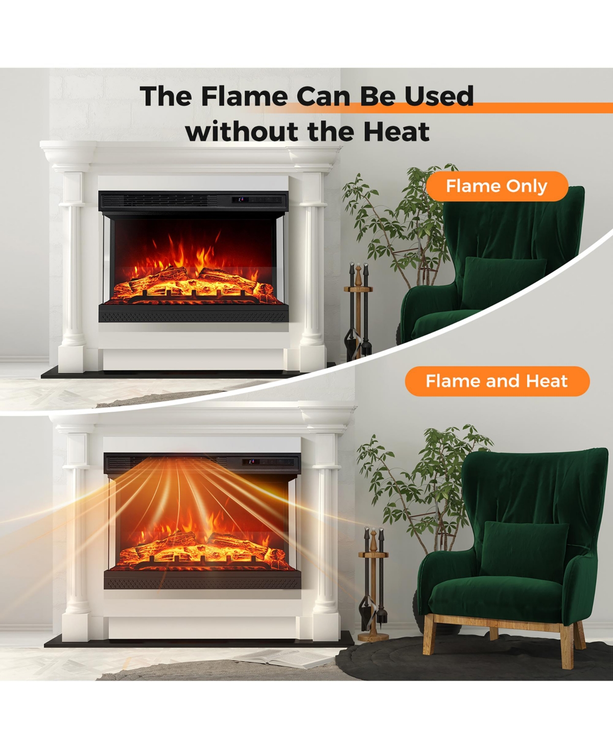 Gymax 24'' 3-Sided Electric Fireplace Insert w/Remote Control 3 Flame Colors 1-6H Timer