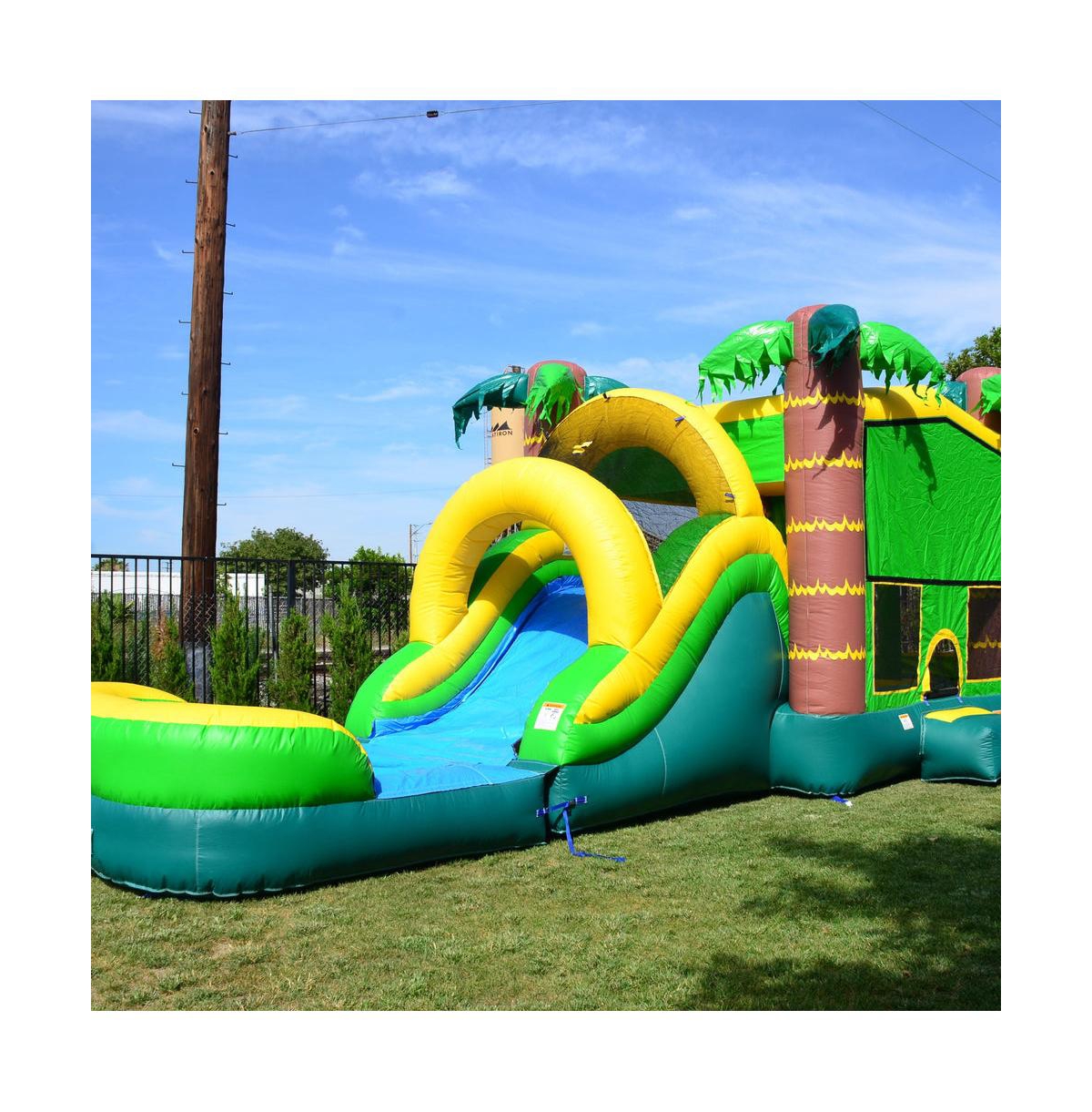 JumpOrange Commercial Grade Inflatable Tropical Aloha Bounce House & Slide Combo with Air Blower, Party Combo Moonwalk, 100% Pvc Vinyl -/ Yello