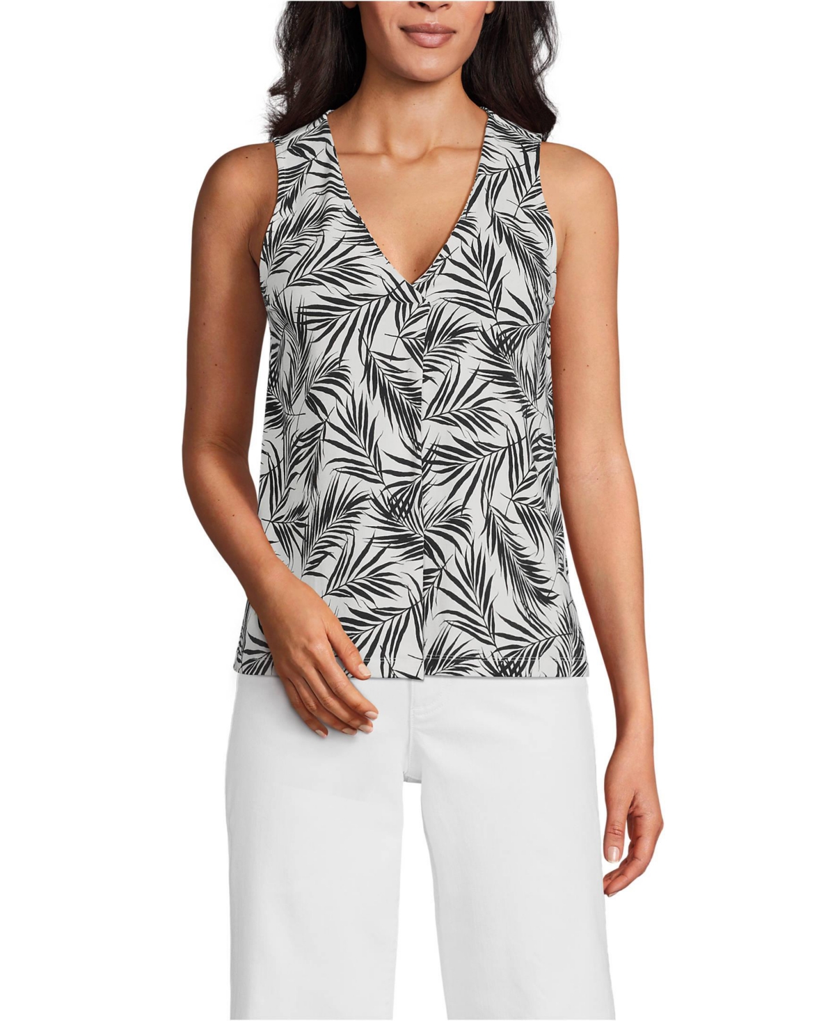 Lands' End Women's Lightweight Jersey Tank Top -black palm