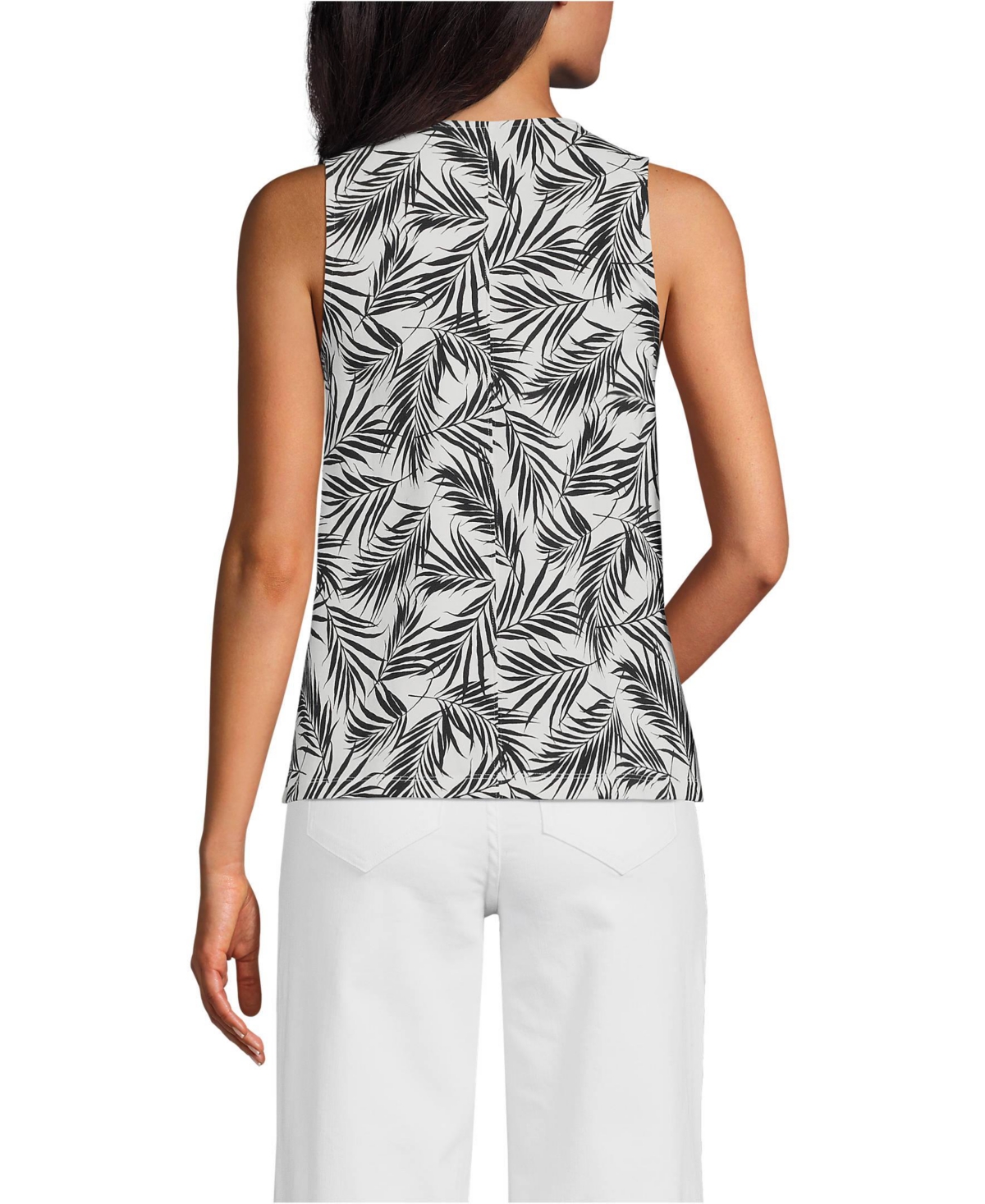 Lands' End Women's Lightweight Jersey Tank Top -black palm