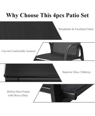 4 Pieces Patio Furniture Set with Glass Top Coffee Table