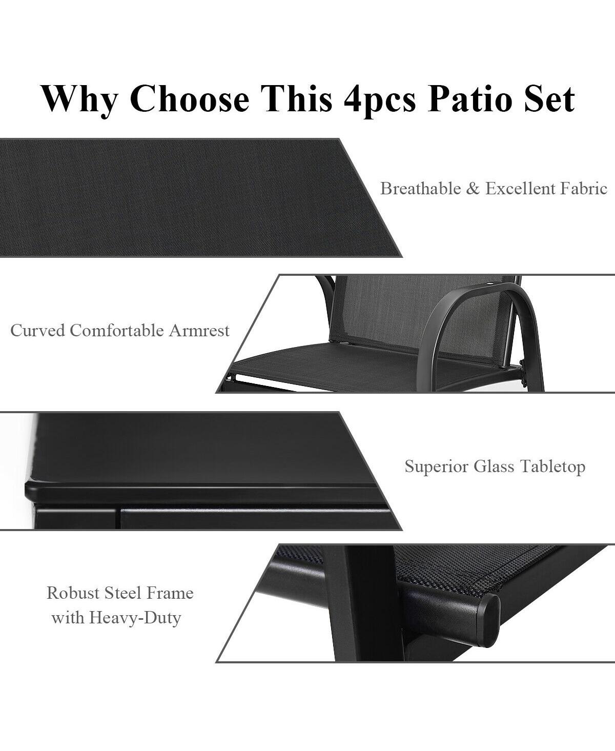 Sugift 4 Pieces Patio Furniture Set with Glass Top Coffee Table
